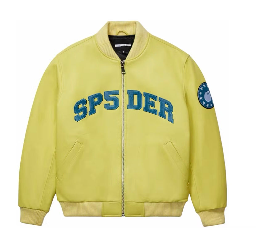 Sp5der Yellow Leather Logo Bomber