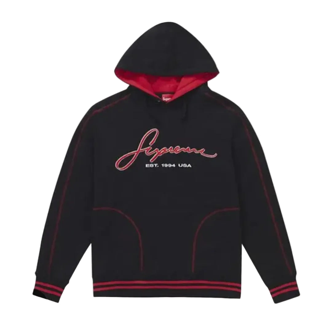 Supreme Contrast Embroidered
Hooded Sweatshirt - Black