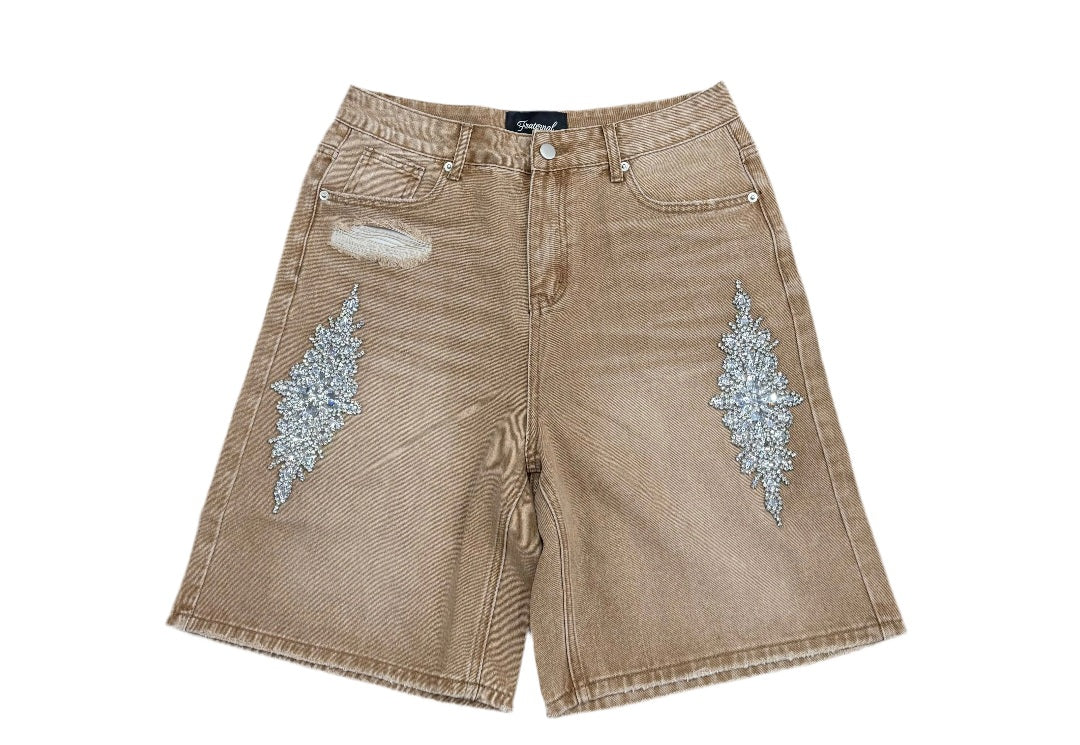 Eraternal Rhinestone Denim Shorts Tan