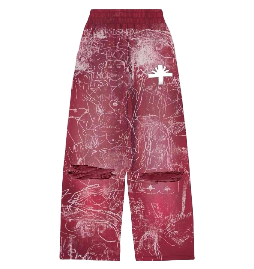 Vertabrae Silo Sketch Graffiti Sweatpants Red