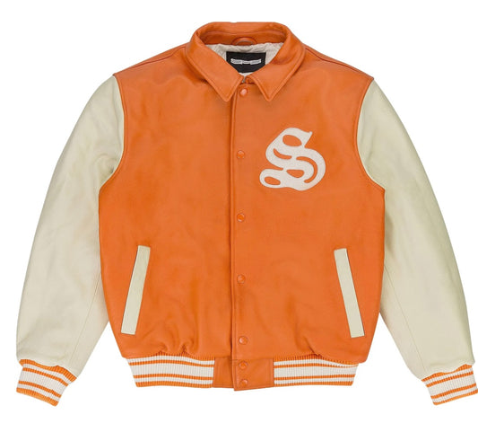 Sp5der Orange Leather Varsity