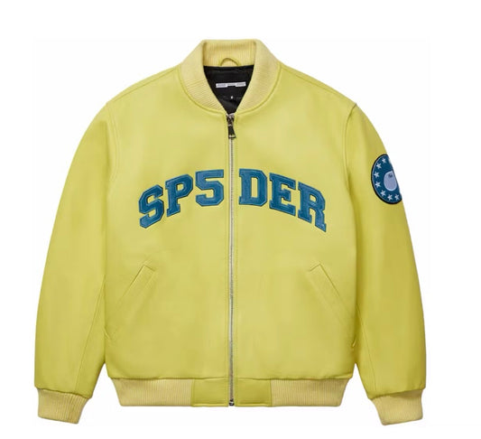 Sp5der Yellow Leather Logo Bomber