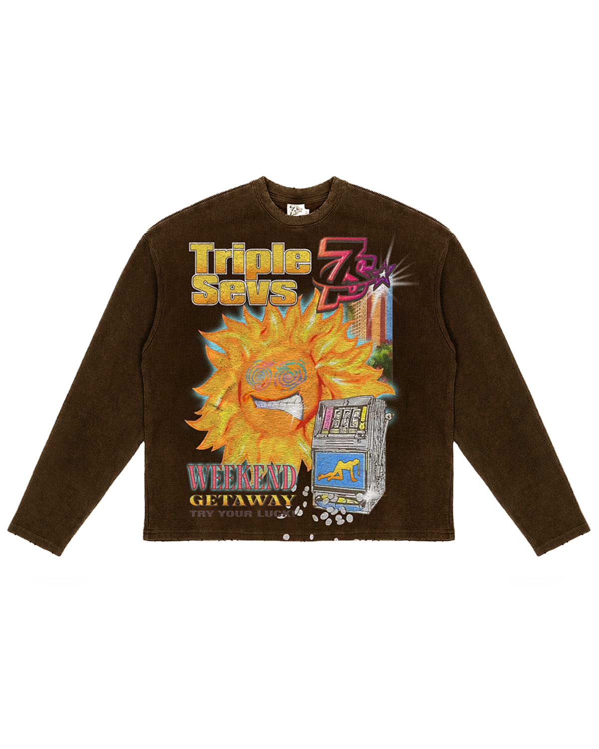 TRIPLE SEVENS WEEKEND GETAWAY WAFFLE KNIT L/S TEE BROWN