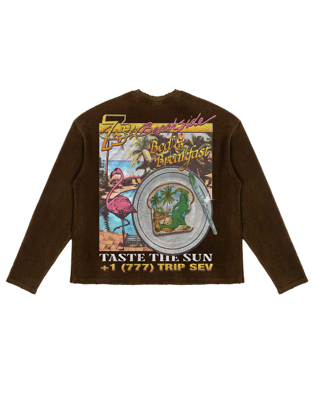 TRIPLE SEVENS WEEKEND GETAWAY WAFFLE KNIT L/S TEE BROWN