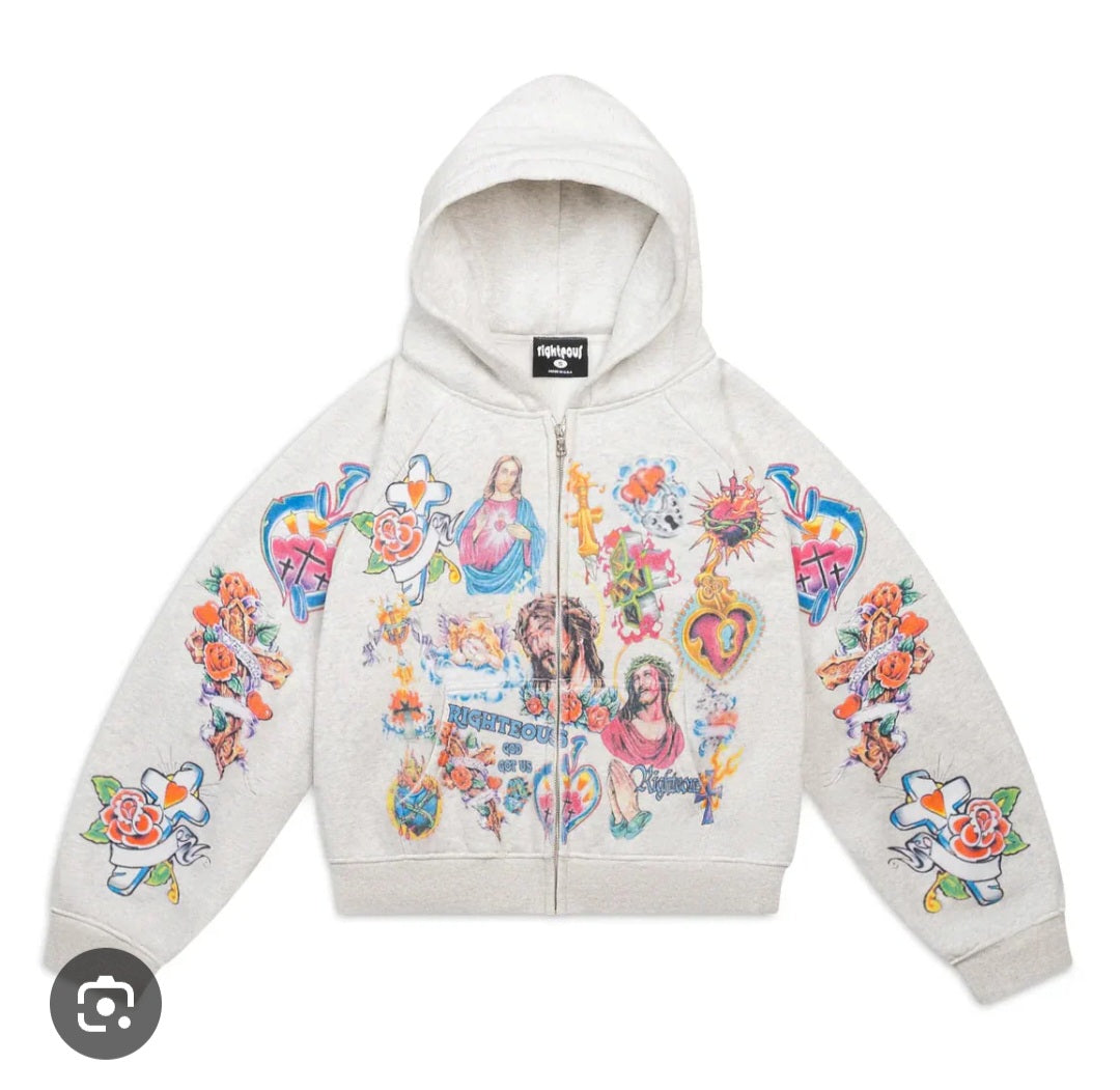 Righteous Zip Up Grey Hoodie