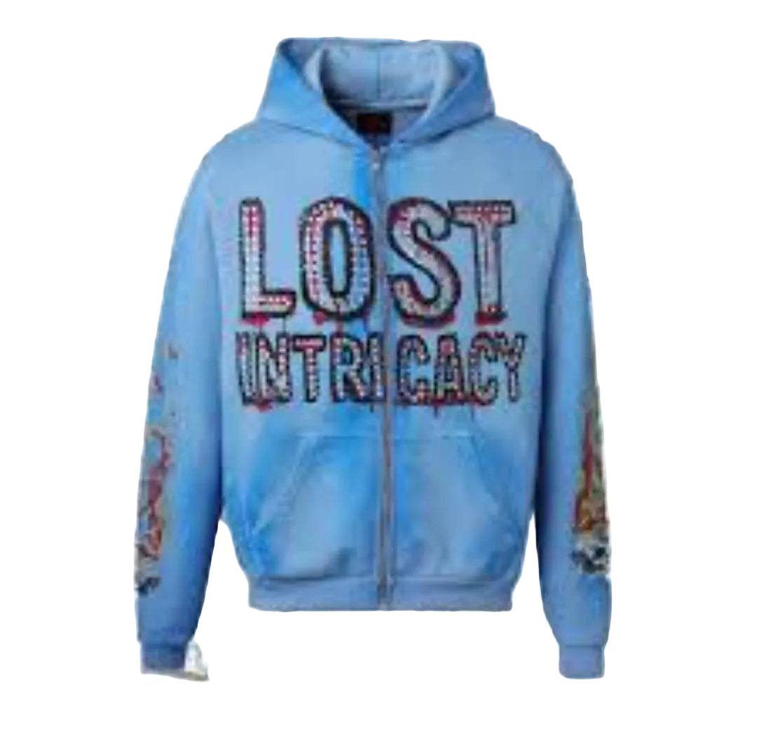 Lost Intricacy Crystal Zip Up Hoodie (Blue)